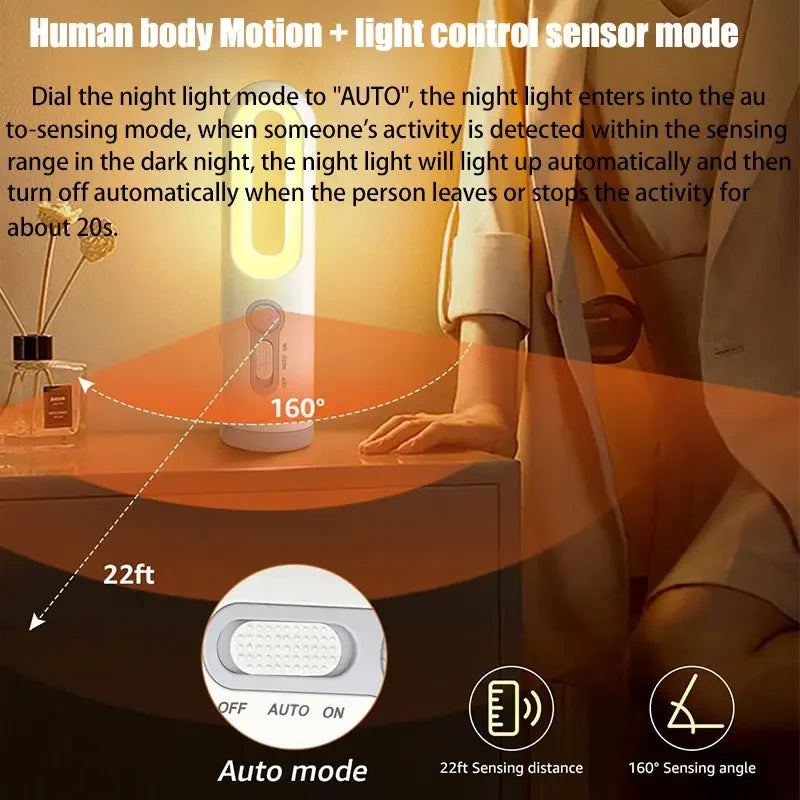 Moktan Sabai 2 in 1 Motion Sensor Night Light Portable Flashlight Bedroom Bathroom Bedside Lamp