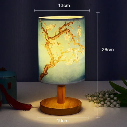 LED Square Table Lamp Dimmable Bedside Light Fabric Shade Chinese Style Decor