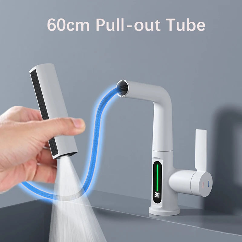 Moktan Sabai Pull Out Waterfall Kitchen Faucet Digital Display Hot Cold Mixer Sink Tap
