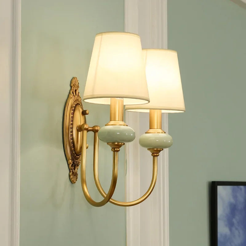 Moktan Sabai American Style Copper Wall Lamp Ceramic Bedside Sconce Antique Decor Light