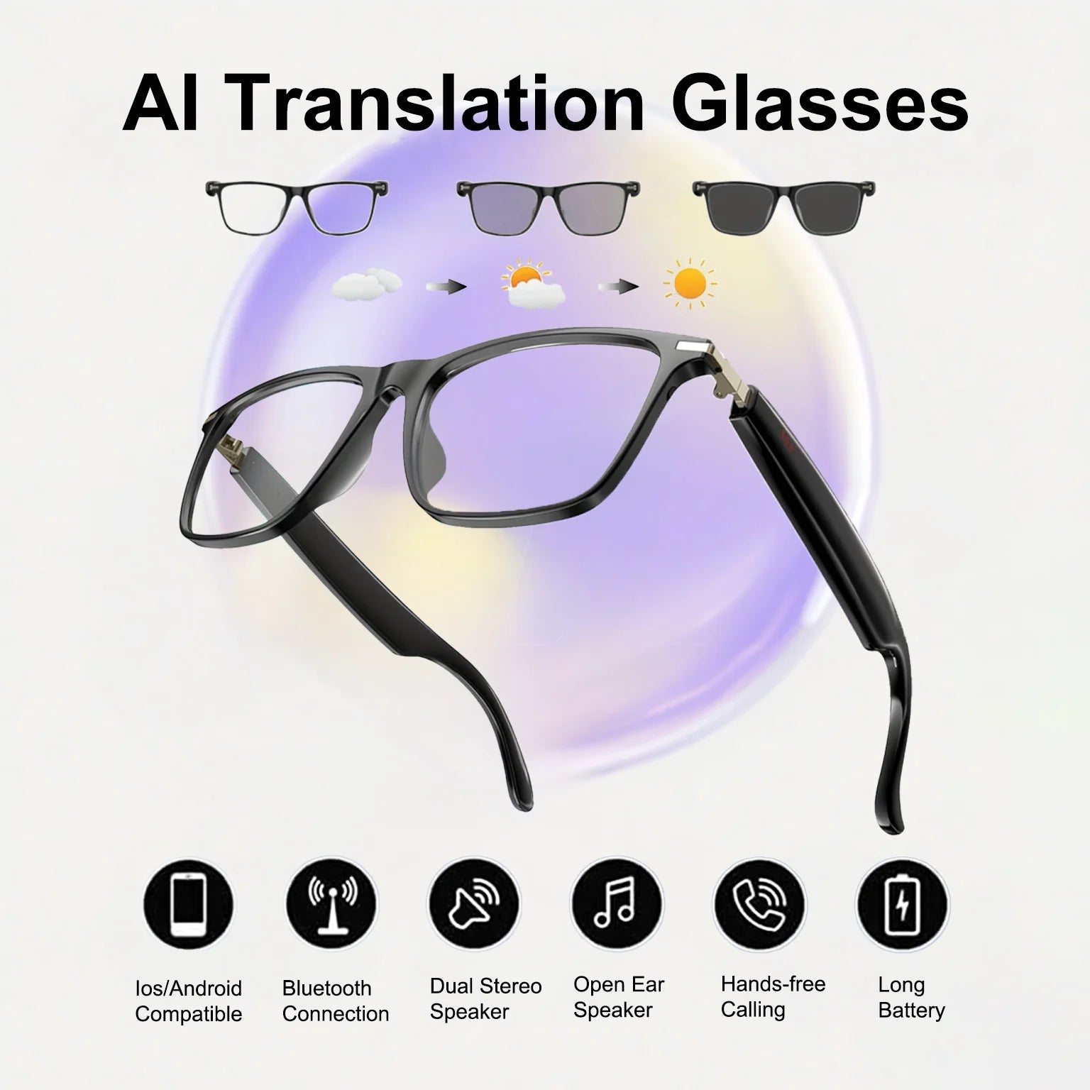 Moktan Sabai AI Translation Smart Glasses Photochromic Lenses Real Time 160+ Languages
