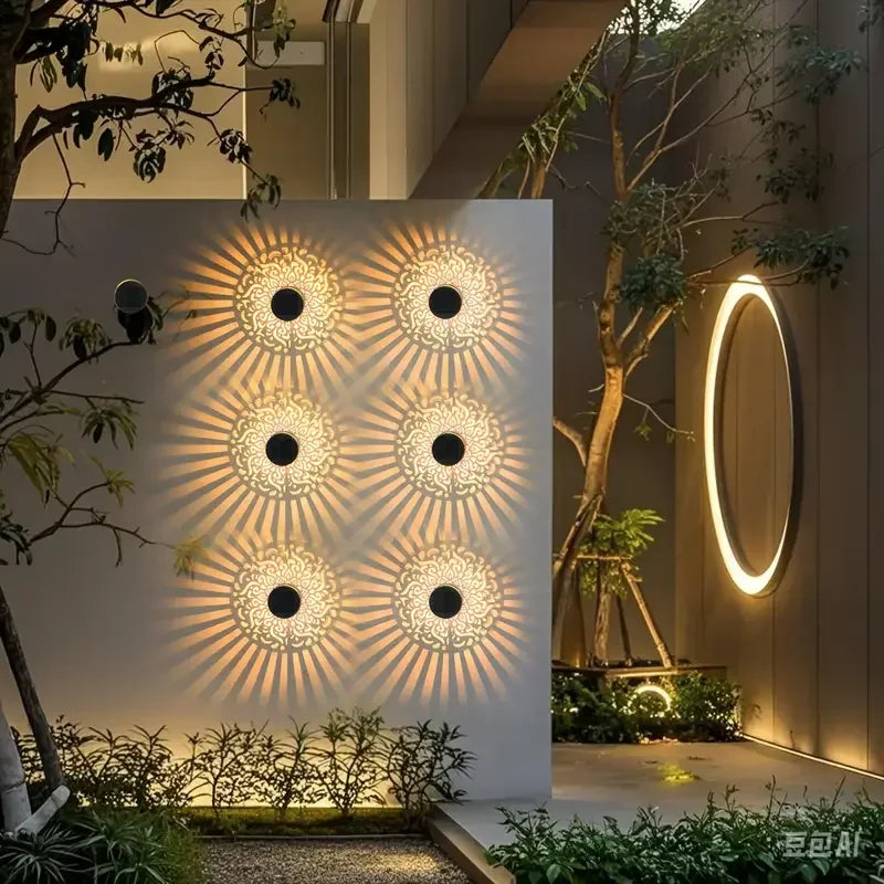 Moktan Sabai Solar Wall Light Hollow Outdoor LED Lamp Front Door Courtyard Holiday Decor