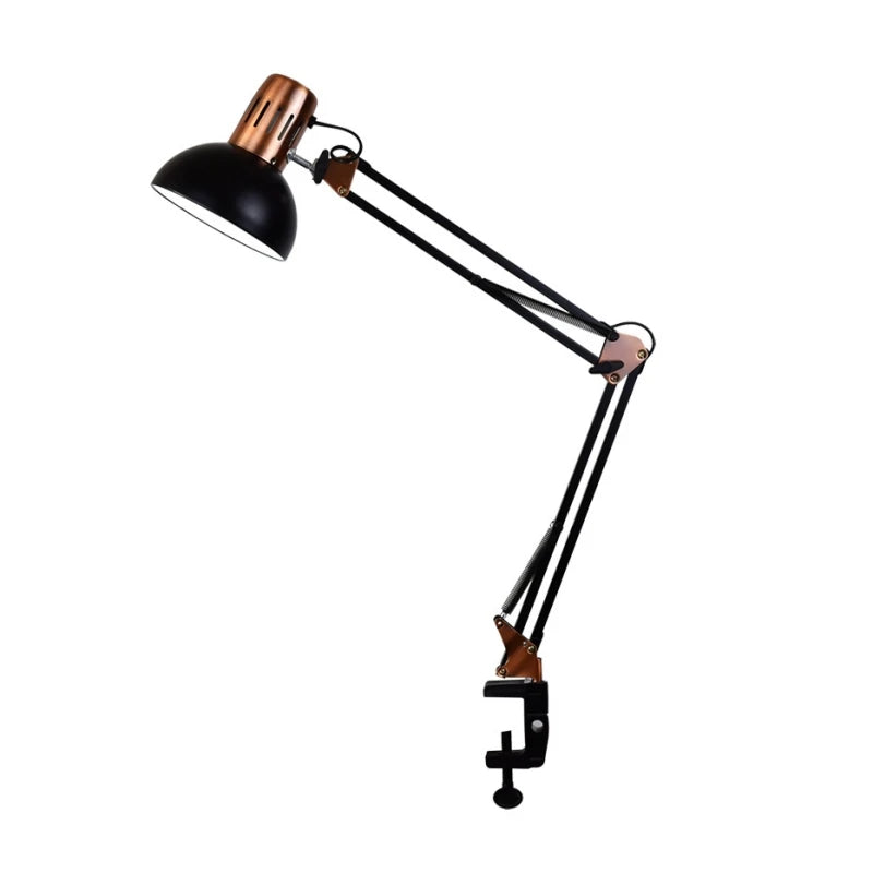 Moktan Sabai Industrial Foldable LED Table Lamp with Clamp Telescopic Swing Arm for Desk Black