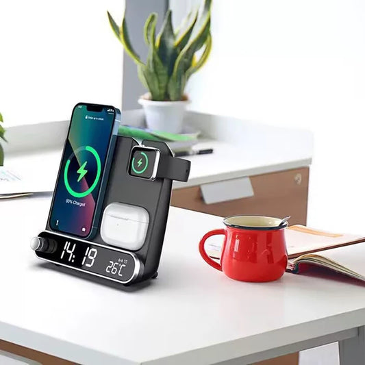 3-in-1 Wireless Charging Station with Alarm Clock Fast Charger for iPhone & Watch