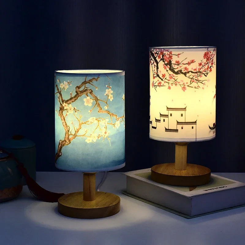 Moktan Sabai LED Square Table Lamp Dimmable Bedside Light Fabric Shade Chinese Style Decor