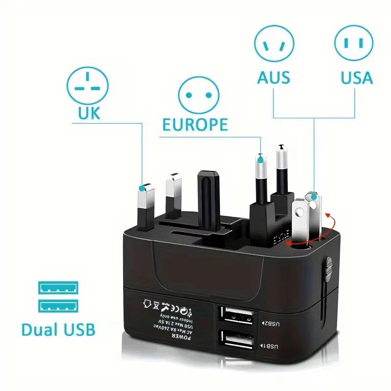 Moktan Sabai Universal AC Power Adapter EU US Plug Converter Dual USB Travel Charger