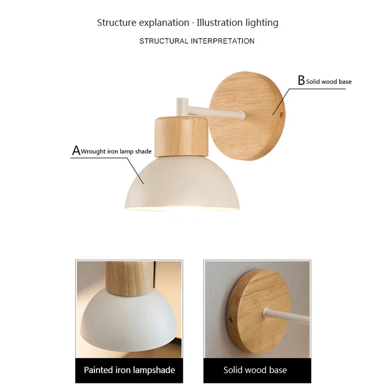 Moktan Sabai Nordic Wood LED Wall Lamp Bedside Sconce for Bedroom Staircase Balcony