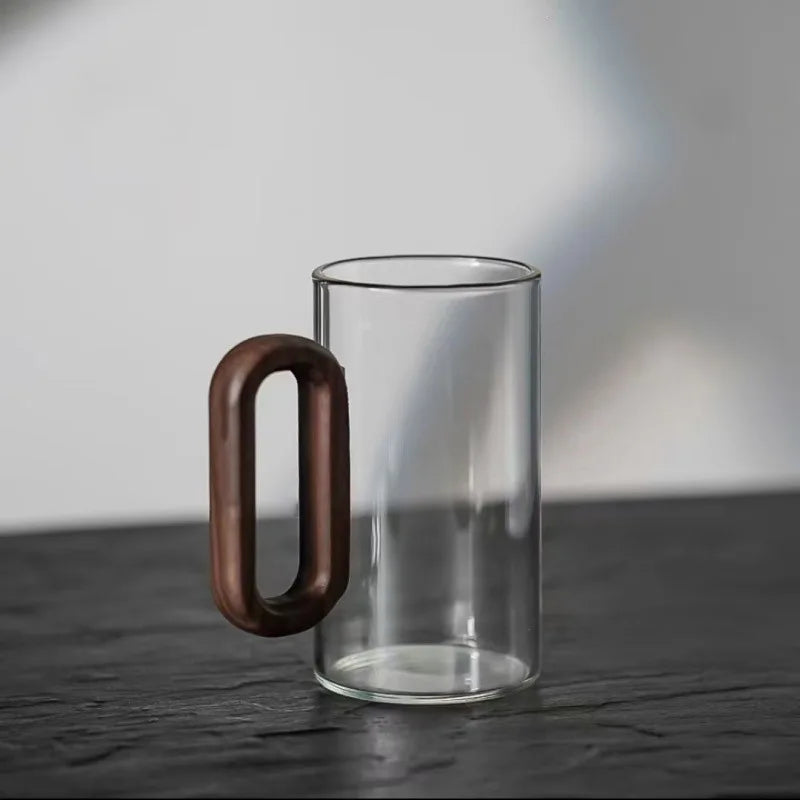 Moktan Sabai Glass Coffee Mug with Wooden Handle | Heat Resistant 350ml Cup Clear