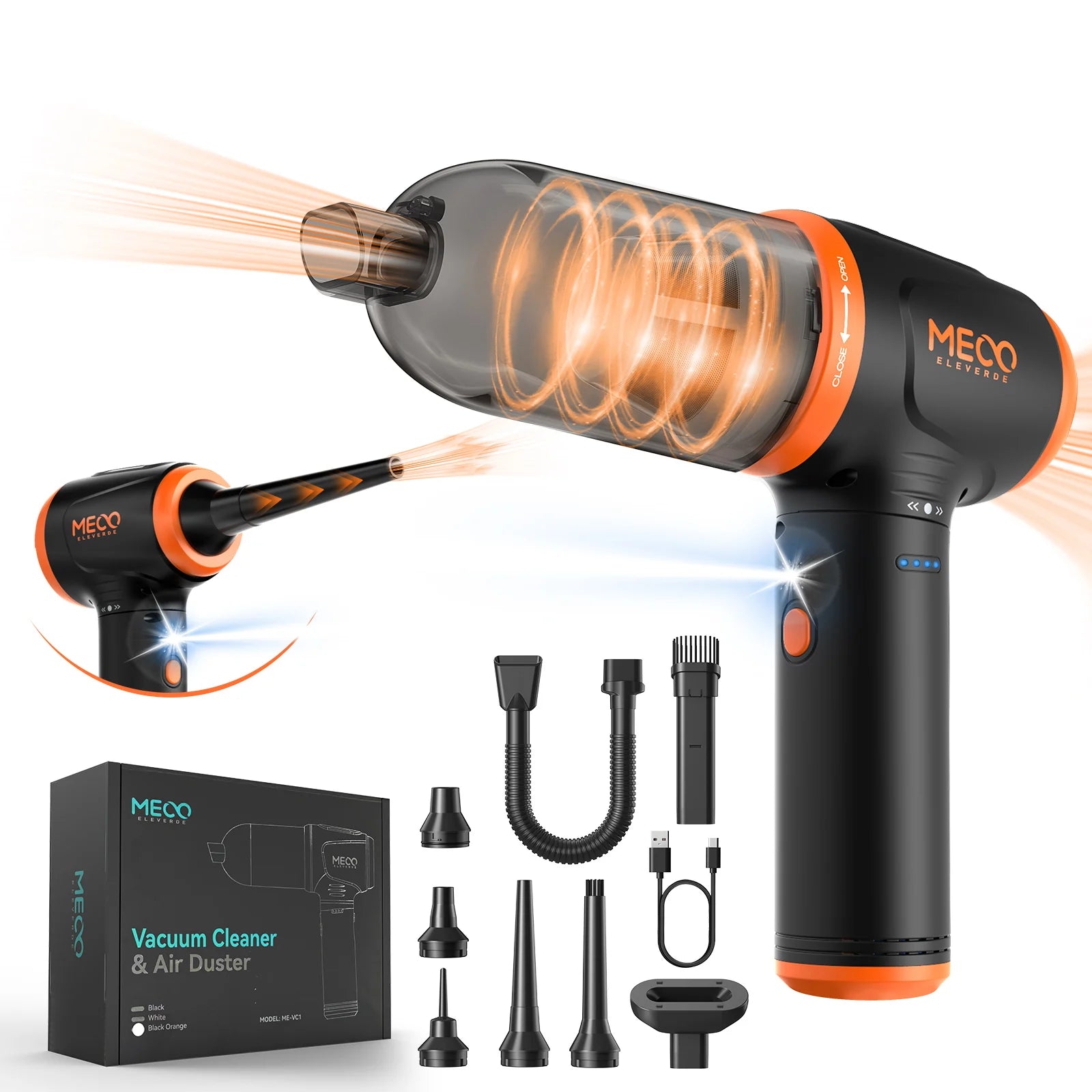 Moktan Sabai MECO 4-in-1 Air Duster – 110000RPM Electric Keyboard & PC Cleaner with LED Orange
