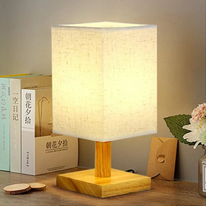 Dimmable LED Bedside Table Lamp Chinese Fabric Shade USB Night Light for Bedroom