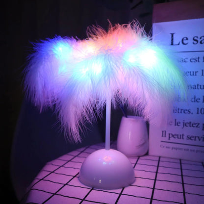 LED Feather Lamp Bedroom Night Light Decorative Table Lamp Party Birthday Gift