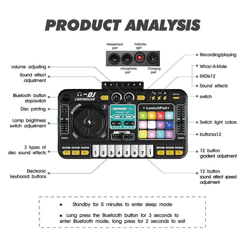Moktan Sabai Kids DJ Mixer Music Toy with Microphone Educational Musical Playset