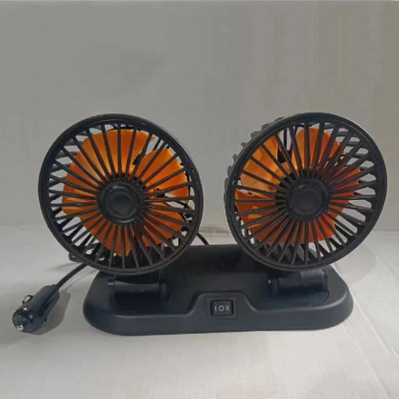 Moktan Sabai Dual Head Car Fan | 12 Volt Portable Fan with Adjustable Airflow | USB Charging for Efficient Air Circulation Orange
