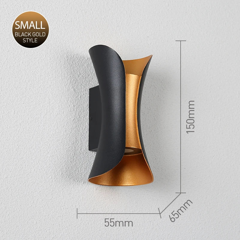 Moktan Sabai IP65 LED Outdoor Wall Light – 6W/10W Waterproof Aluminum Sconce for Porch Garden Black Gold 15cm 6W