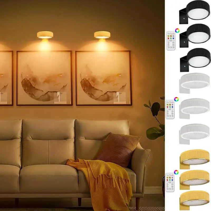 Moktan Sabai 3 Pack Remote Control Picture Lights Battery Powered Dimmable Art Display Lamps
