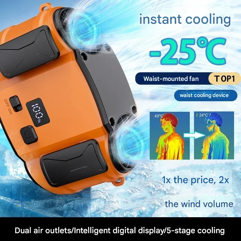 Moktan Sabai Active Breeze | Portable Waist Fan with Dual Air Outlets | Hands-Free Cooling Solution for Outdoor Activities