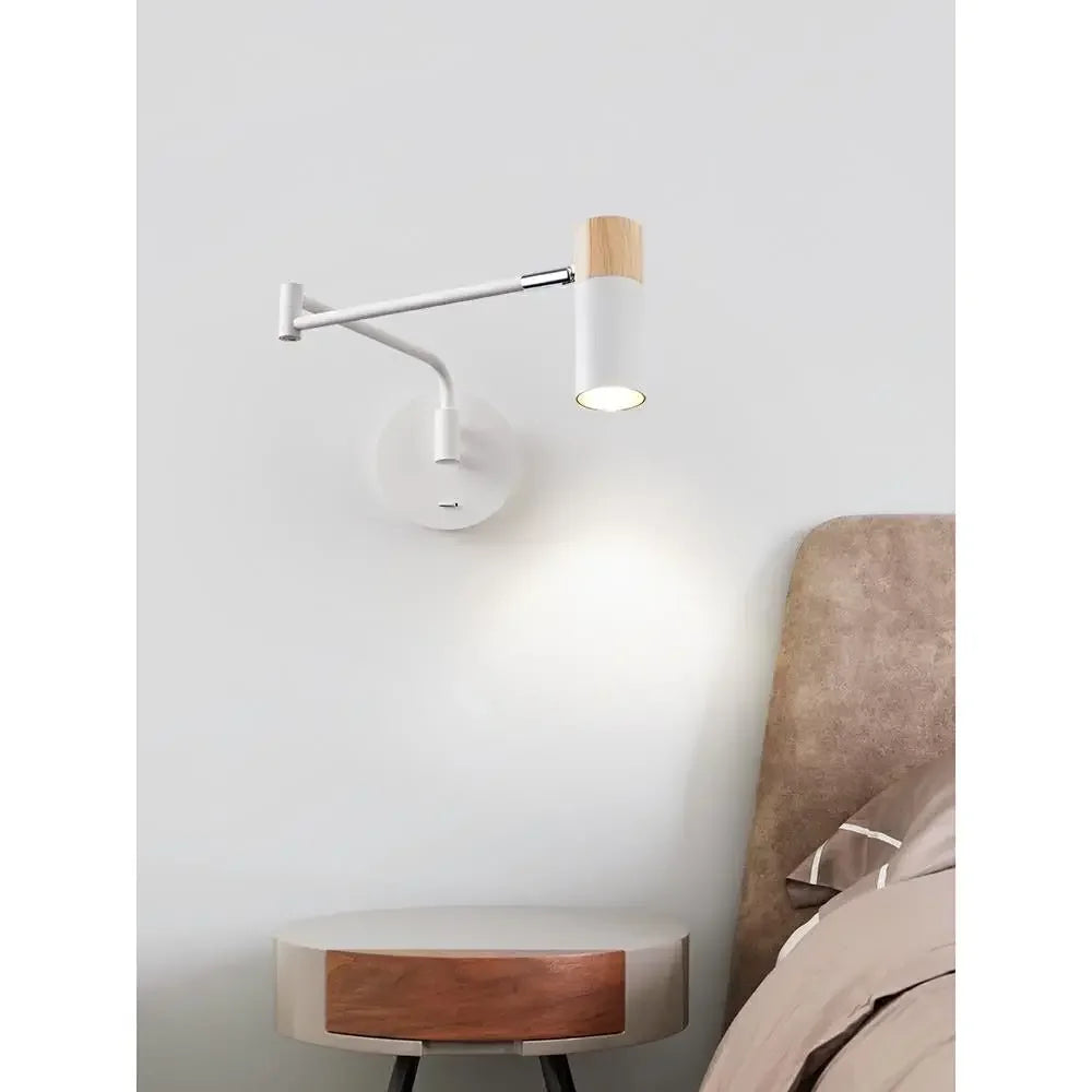 Moktan Sabai Modern Adjustable Wall Sconce Telescopic Reading Lamp Bedroom Living Room WHITE Neutral light