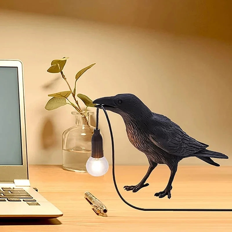 Moktan Sabai Crow Bird Wall Lamp – Resin Bedside Night Light for Bedroom & Living Room Decor