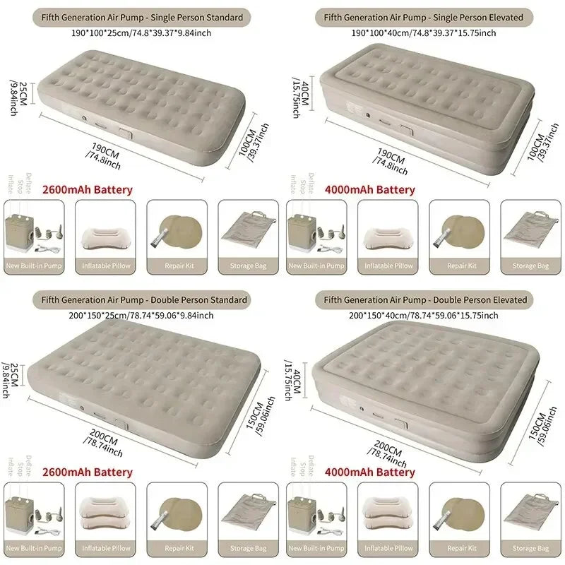Moktan Sabai Air Mattress with Built-In Pump Self-Inflating Double Sleeping Pad for Camping Indoors