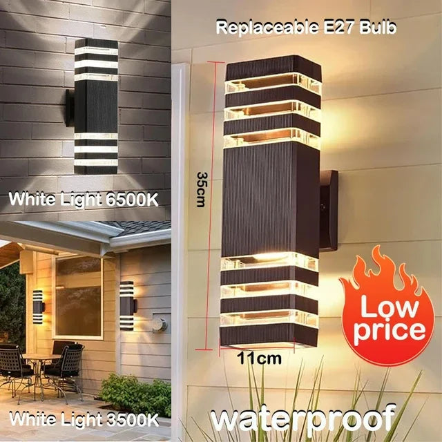 Moktan Sabai LED Outdoor Waterproof Wall Light | E27 Exterior Porch Stair Lamp Fixture Three Circle