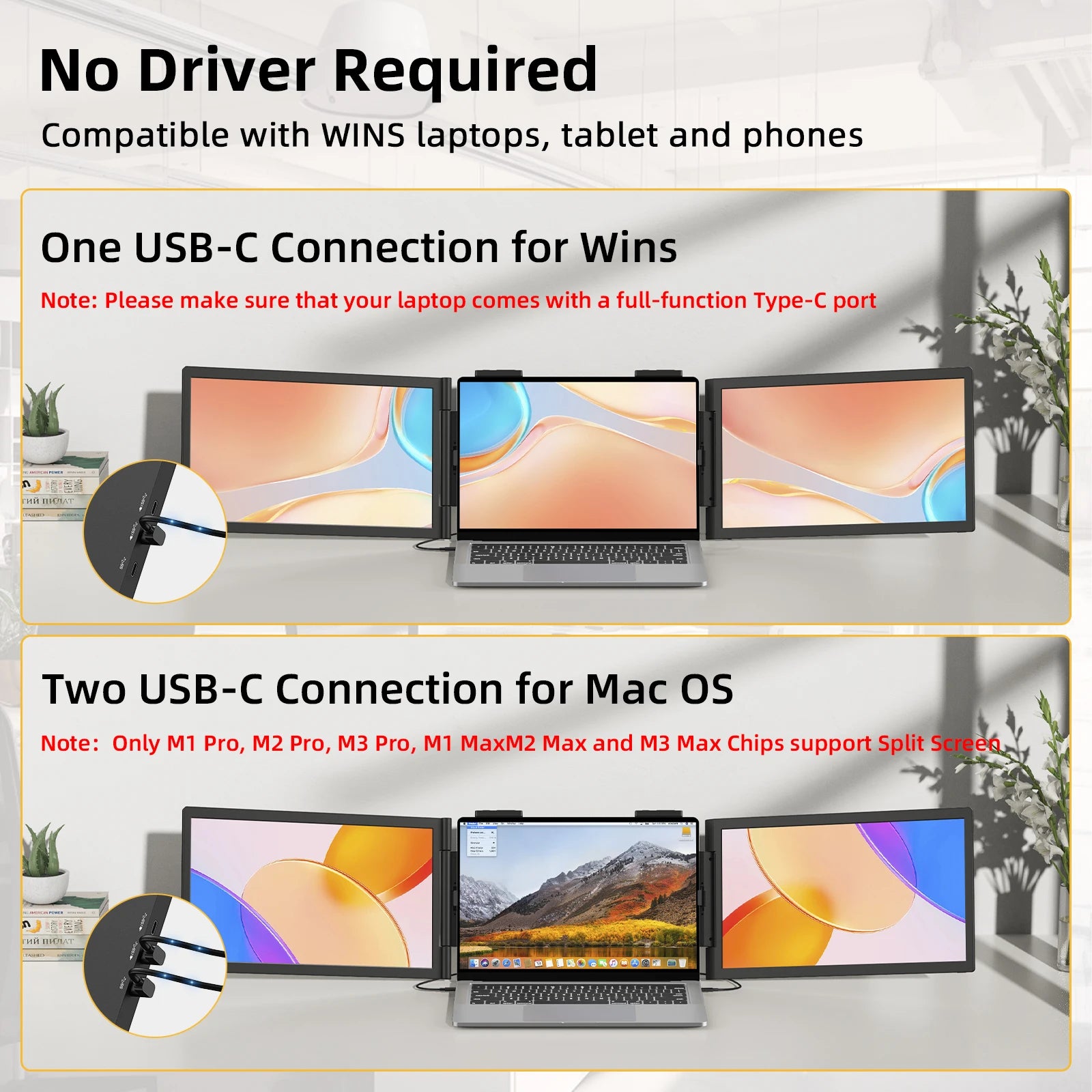 Moktan Sabai 14" Dual Laptop Monitor Amoudo FHD IPS USB-C Portable Triple Screen Windows Mac Xbox