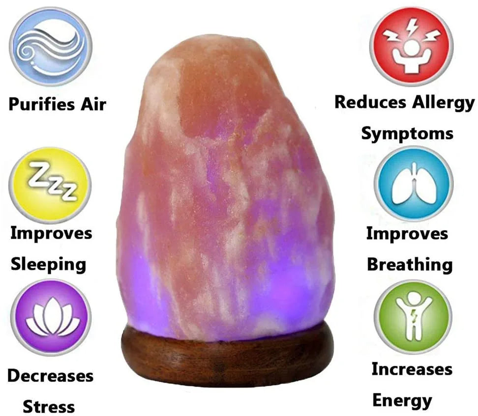 Moktan Sabai Himalayan Salt Lamp 7 Color USB Night Light Wooden Base Table Lamp for Bedroom