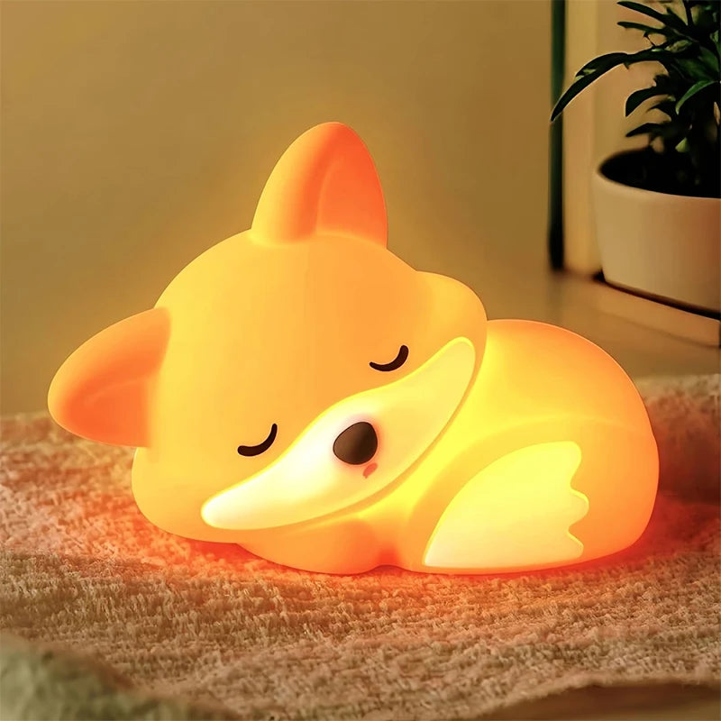 Moktan Sabai FoxyGlow | Squishy LED Fox Night Light with USB Rechargeable Nursery Decor