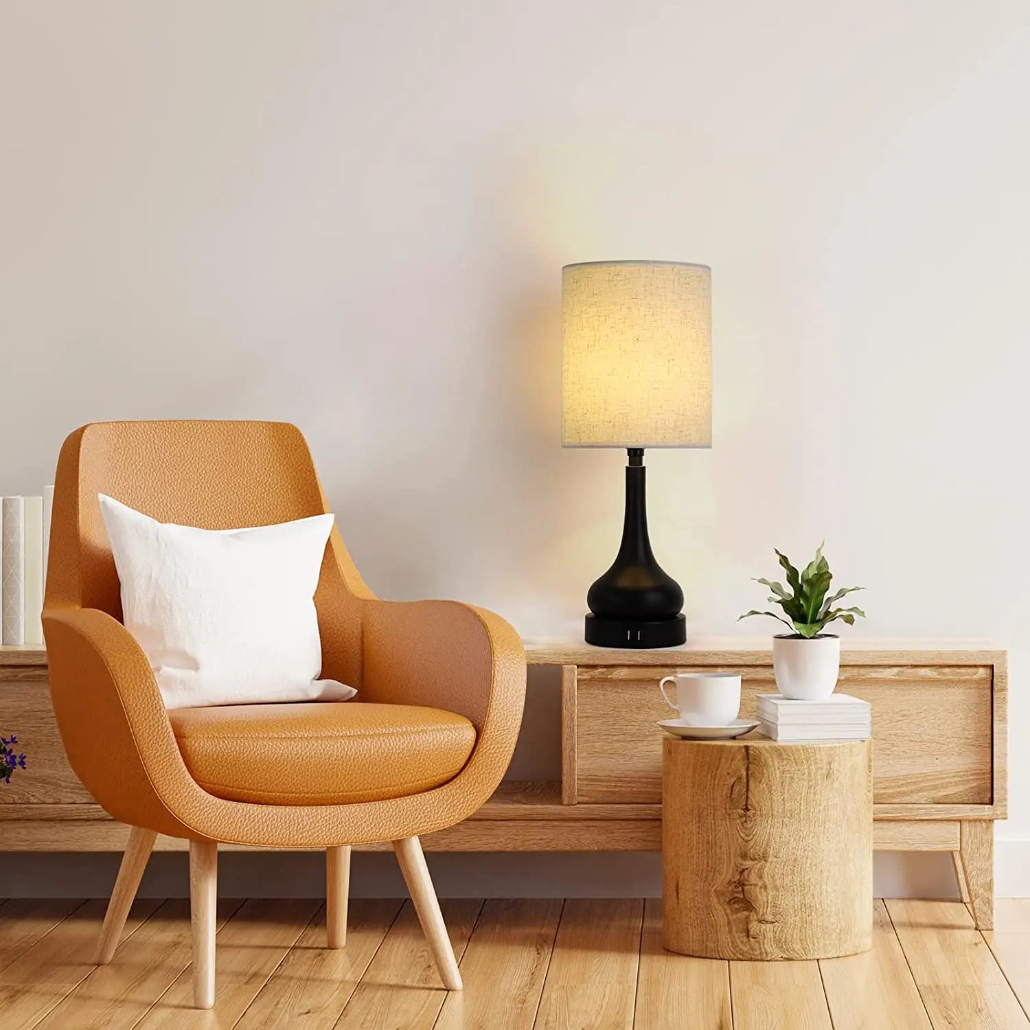 Moktan Sabai Bedside Table Lamp Set of 2 Touch Control Lamps with USB Charging for Bedroom