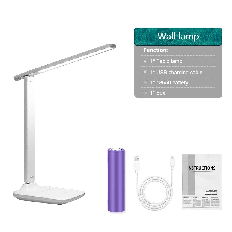 Moktan Sabai LED Eye Protection Desk Lamp Double Head Rechargeable Dimmable Light for Study 1-headed 18650