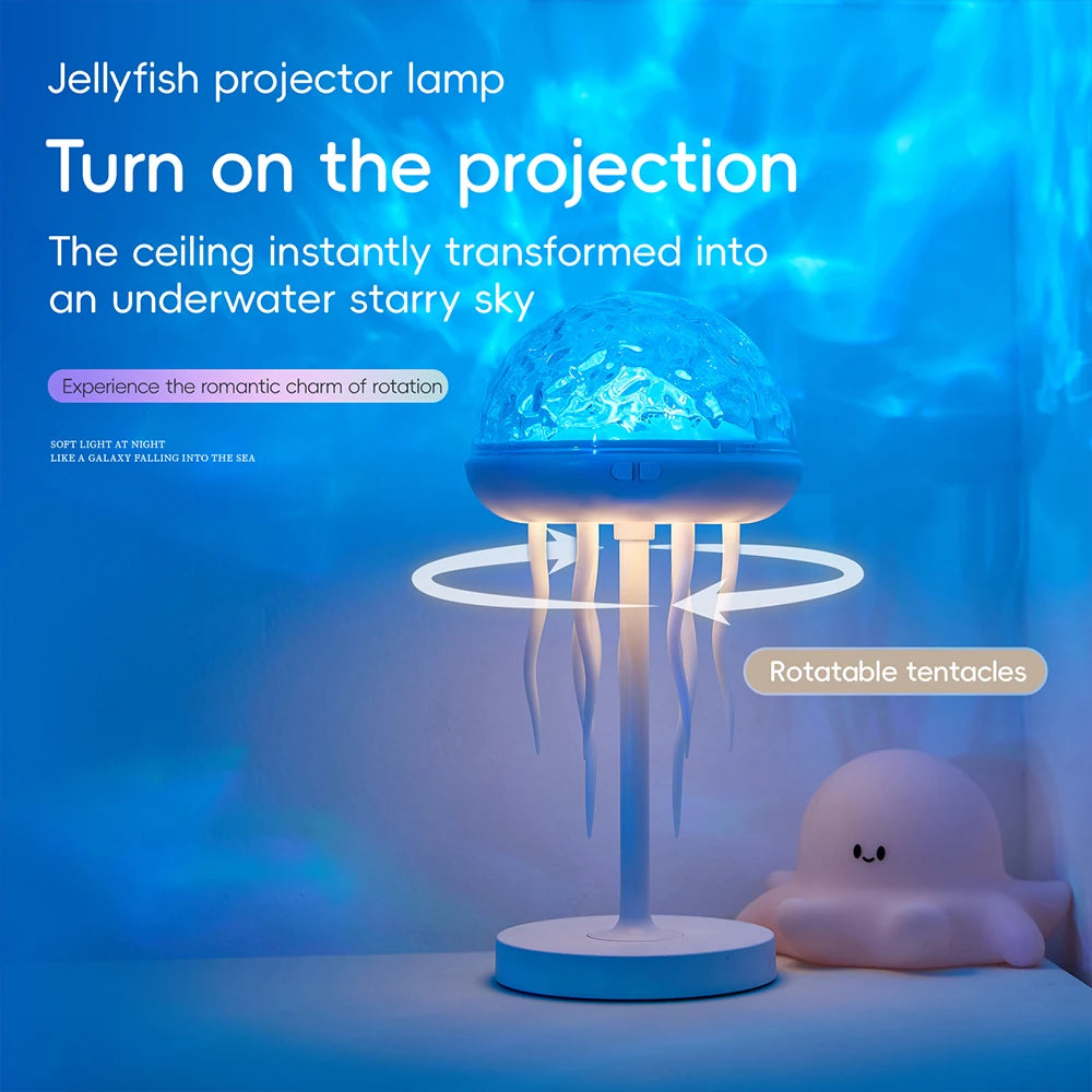 Jellyfish LED Projection Night Light Table Lamp Remote Ocean Ambient Bedroom