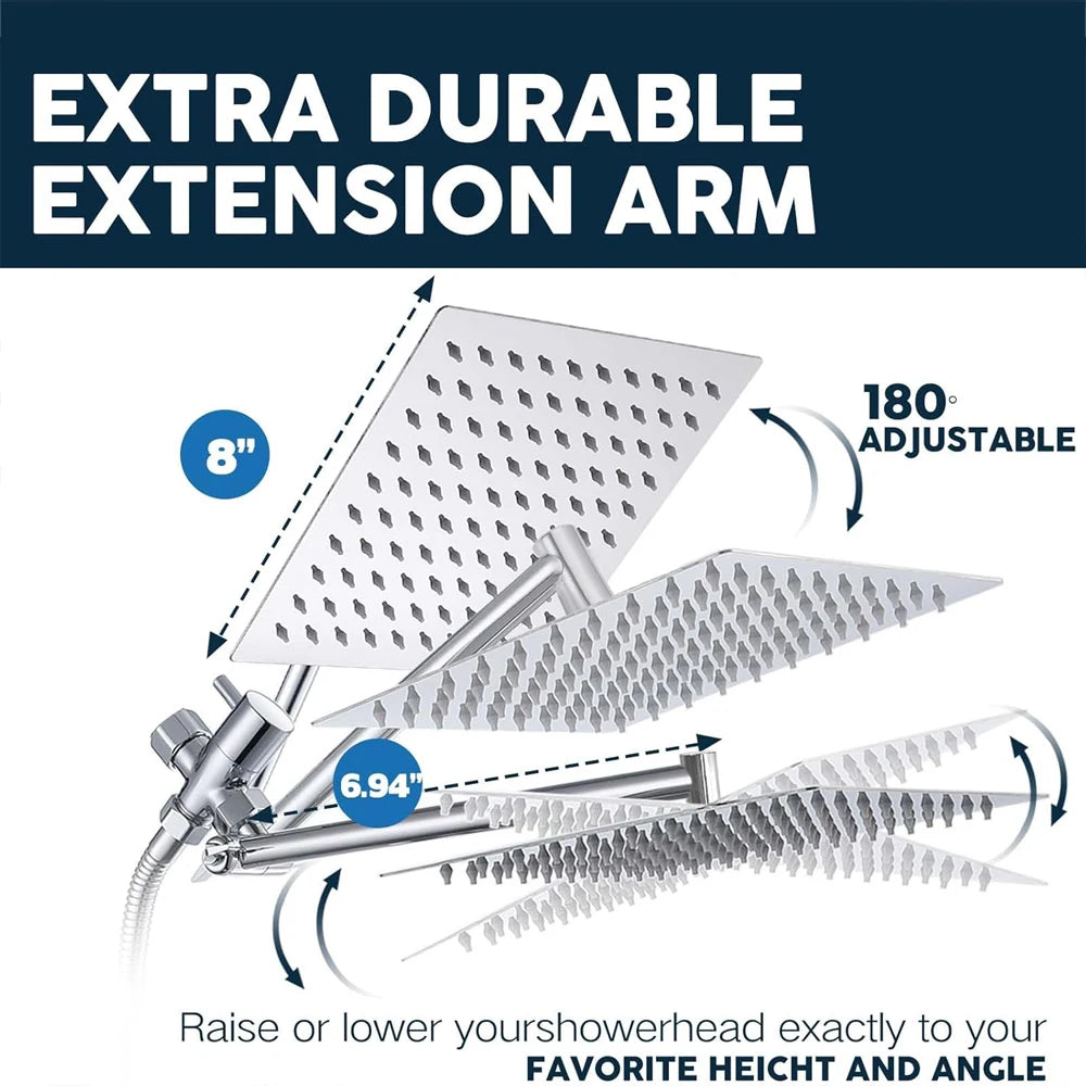 Moktan Sabai High Pressure Rain Shower Head 8-12Inch with Handheld & Adjustable Arm Spray
