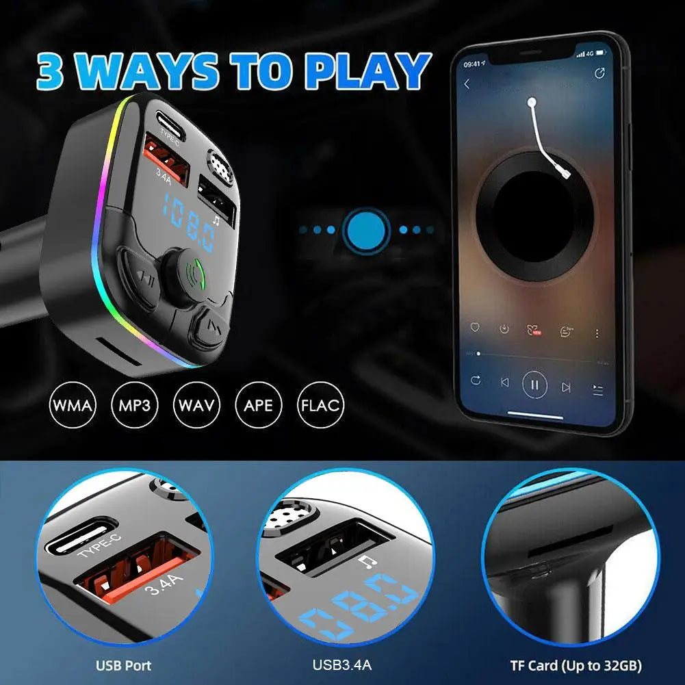Moktan Sabai Bluetooth 5.0 FM Transmitter Car Charger with PD QC3.0 Fast Charging and Type C Adapter