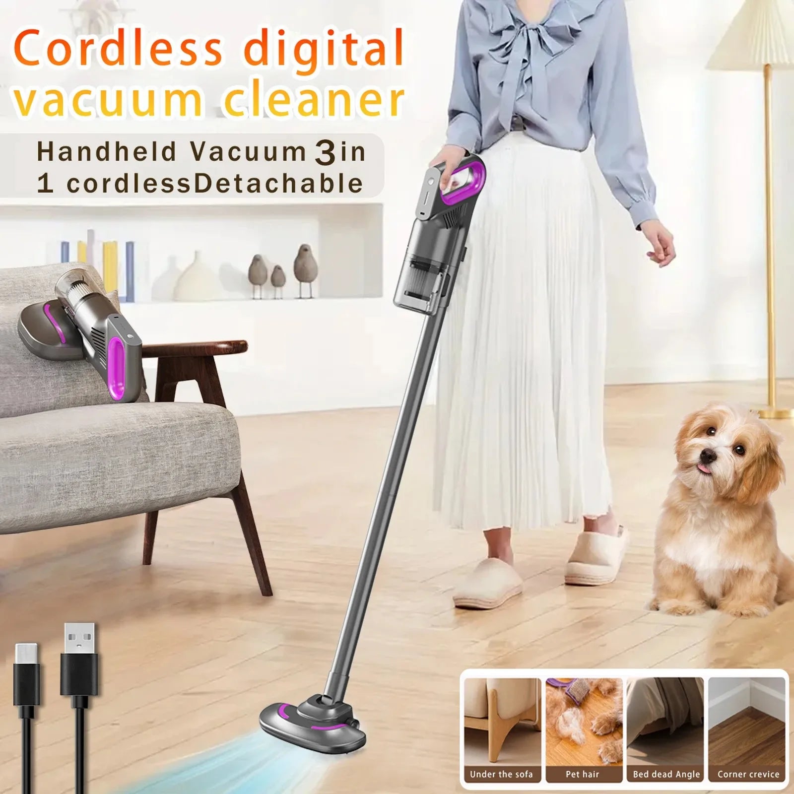 Moktan Sabai 3 in 1 Cordless Handheld Vacuum Rechargeable Cyclonic for Car Home PC