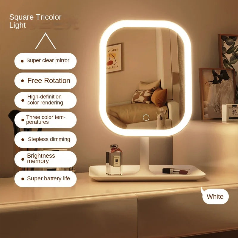 Moktan Sabai LED Makeup Vanity Mirror with 3 Color Lights – Touch Control for Bedroom & Desk