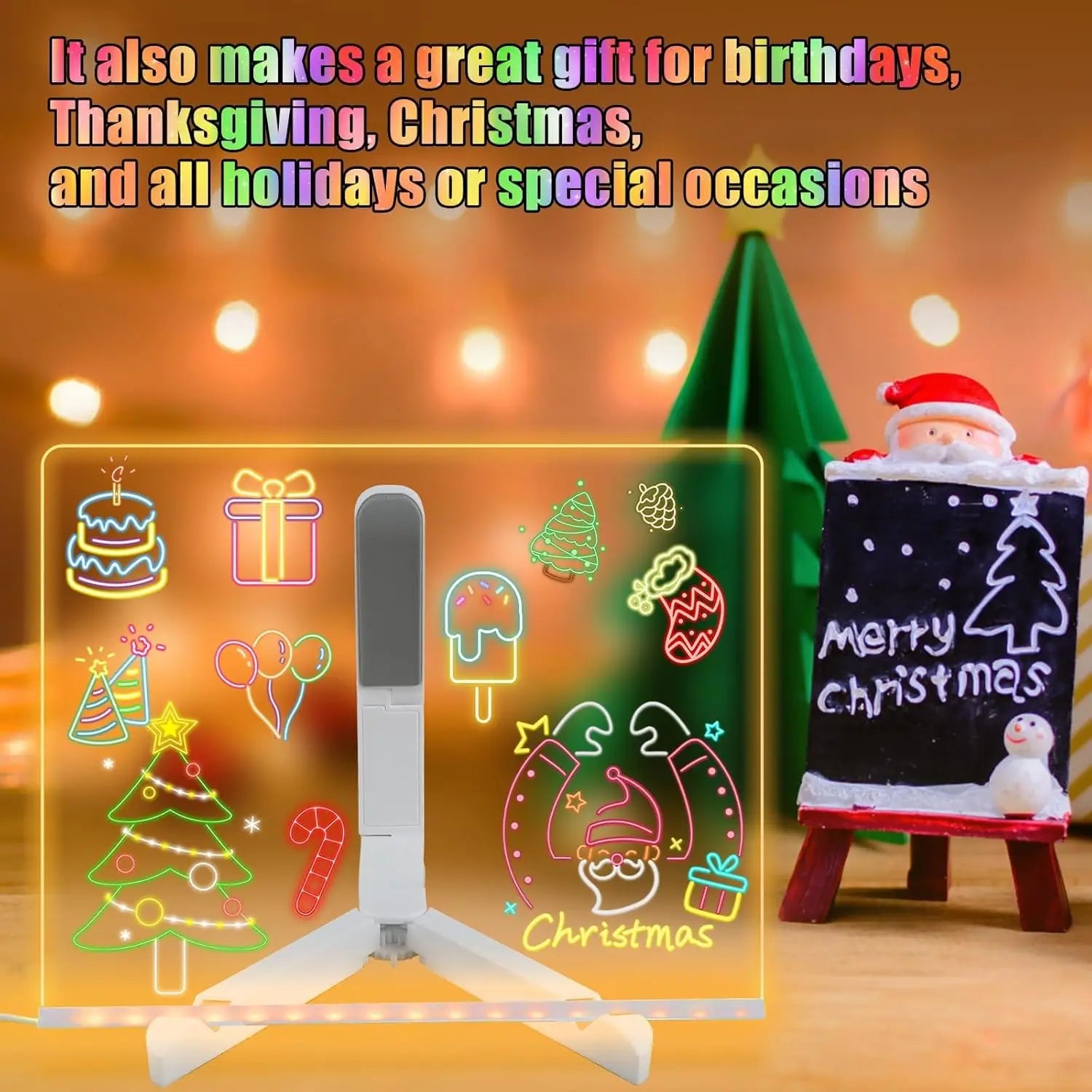 Moktan Sabai LED Kids Message Board – Colorful DIY Acrylic Drawing Board with 7 Pens Gift