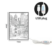 Moktan Sabai LED Cityscape Night View Light Painting USB Dimmable Wall Art Lamp Home Decor