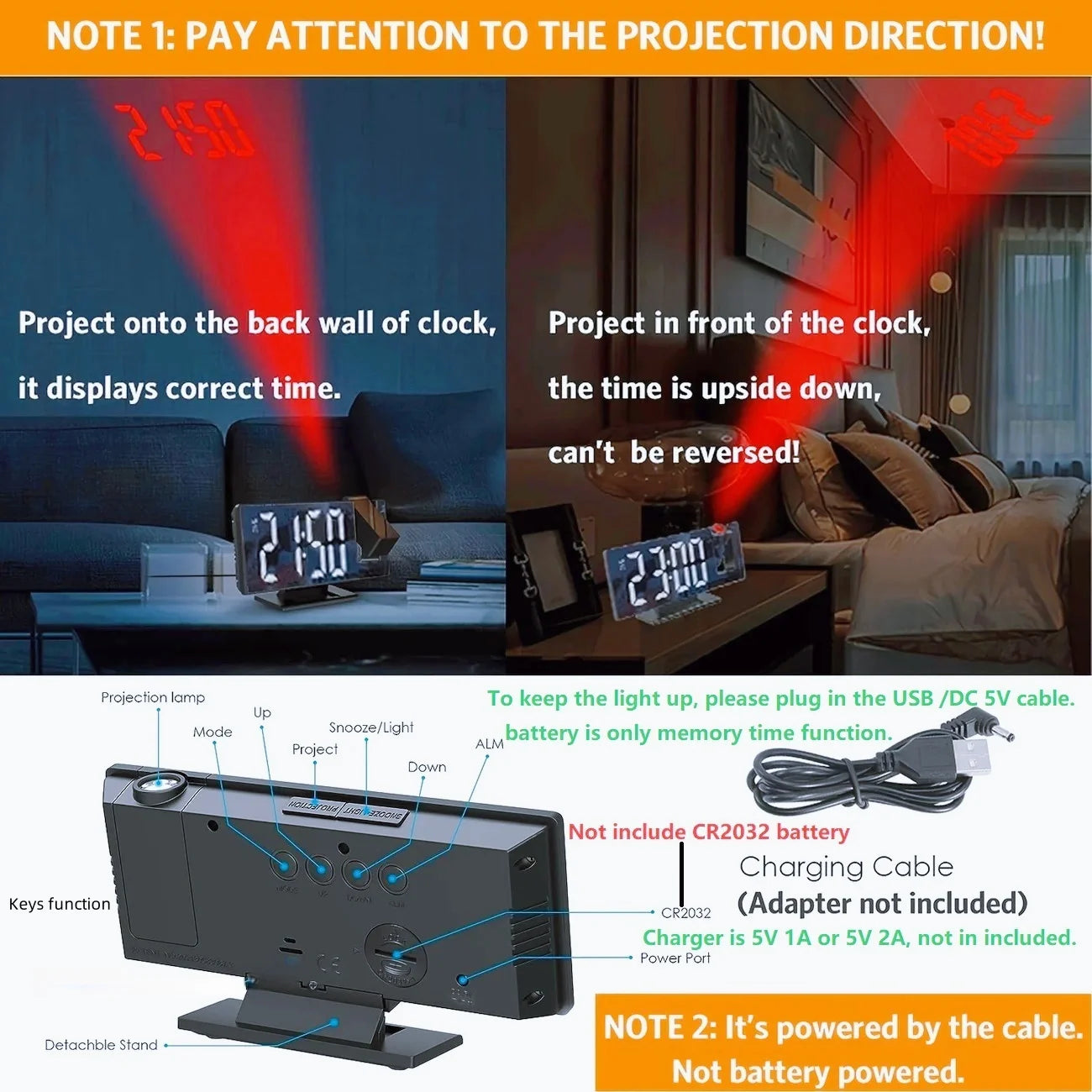 Moktan Sabai Projection Alarm Clock Large Digital Screen Multifunction Luminous Ceiling Clock