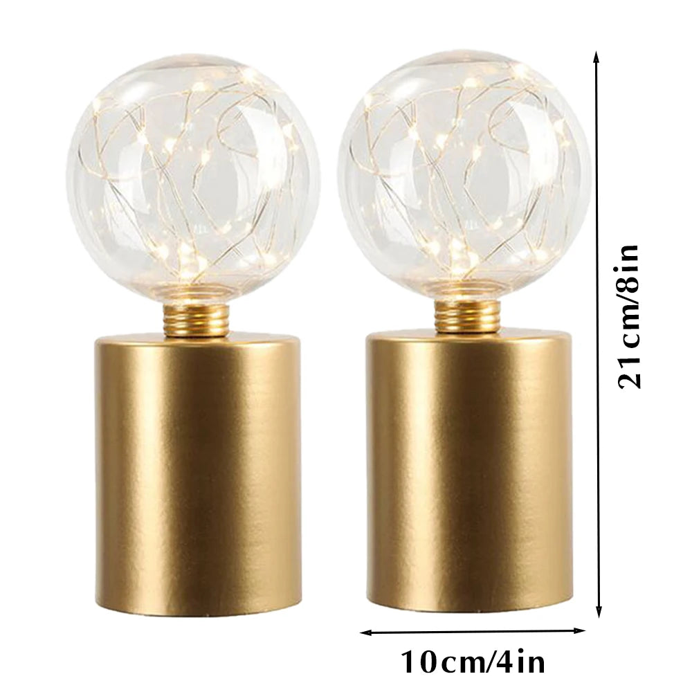 Moktan Sabai 2Pcs Gold Table Lamp Battery Powered Cordless LED Light Bedroom Living Room Decor