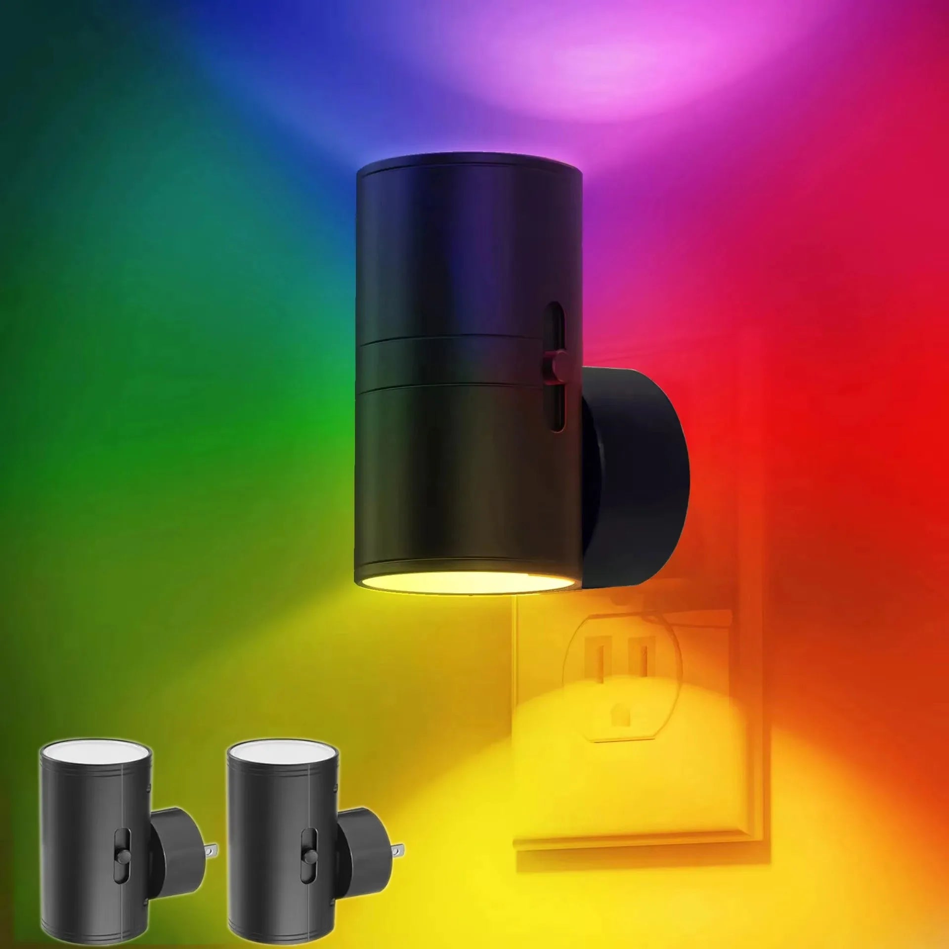 Moktan Sabai Plug In Dimmable LED Night Light Auto Sensor Bedside Bathroom Hallway Lamp 2Pcs-Multicolor
