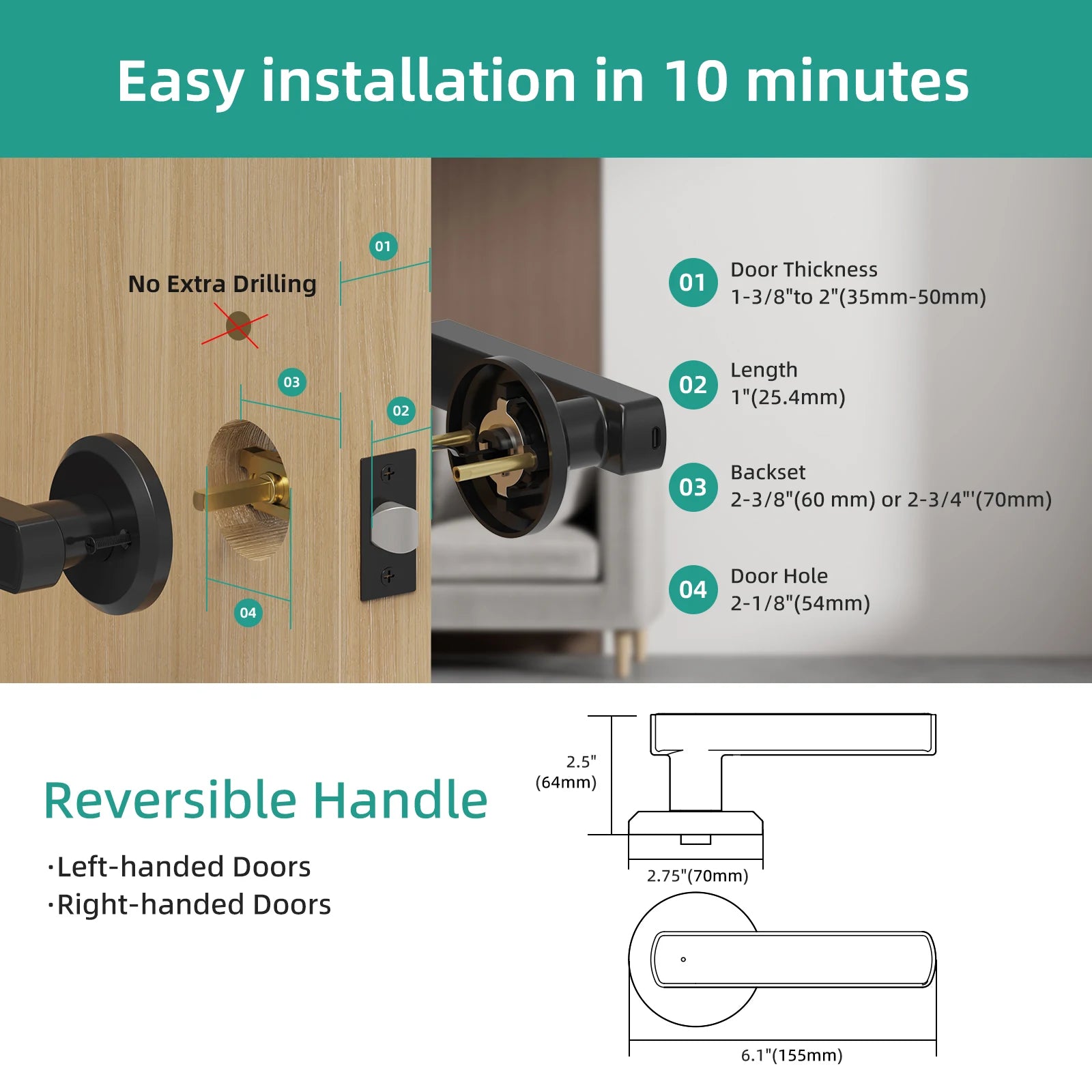 Moktan Sabai Fingerprint Smart Door Lock with App Control Touchscreen Keypad Passcode Unlock