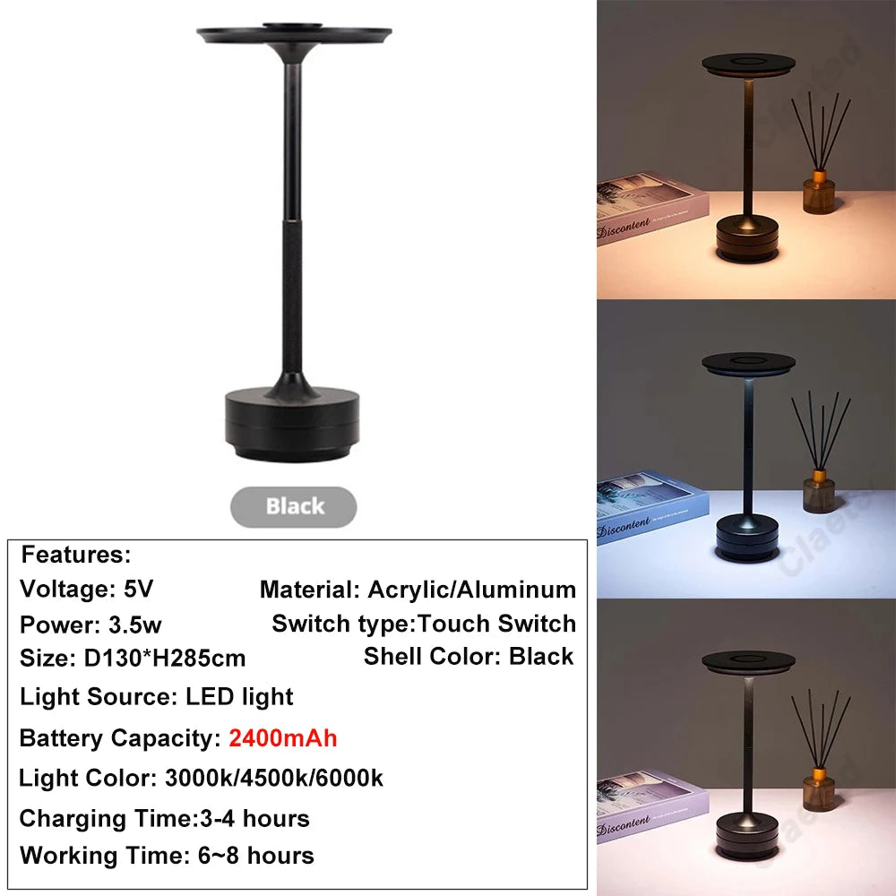 Rechargeable Touch Table Lamp Wireless LED Night Light for Bedroom Desk Decor