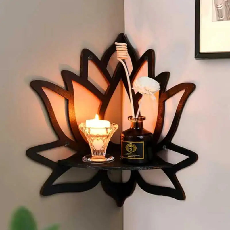 Moktan Sabai Wooden Lotus Wall Shelf Aromatherapy Essential Oil Holder Decorative Rack Corner