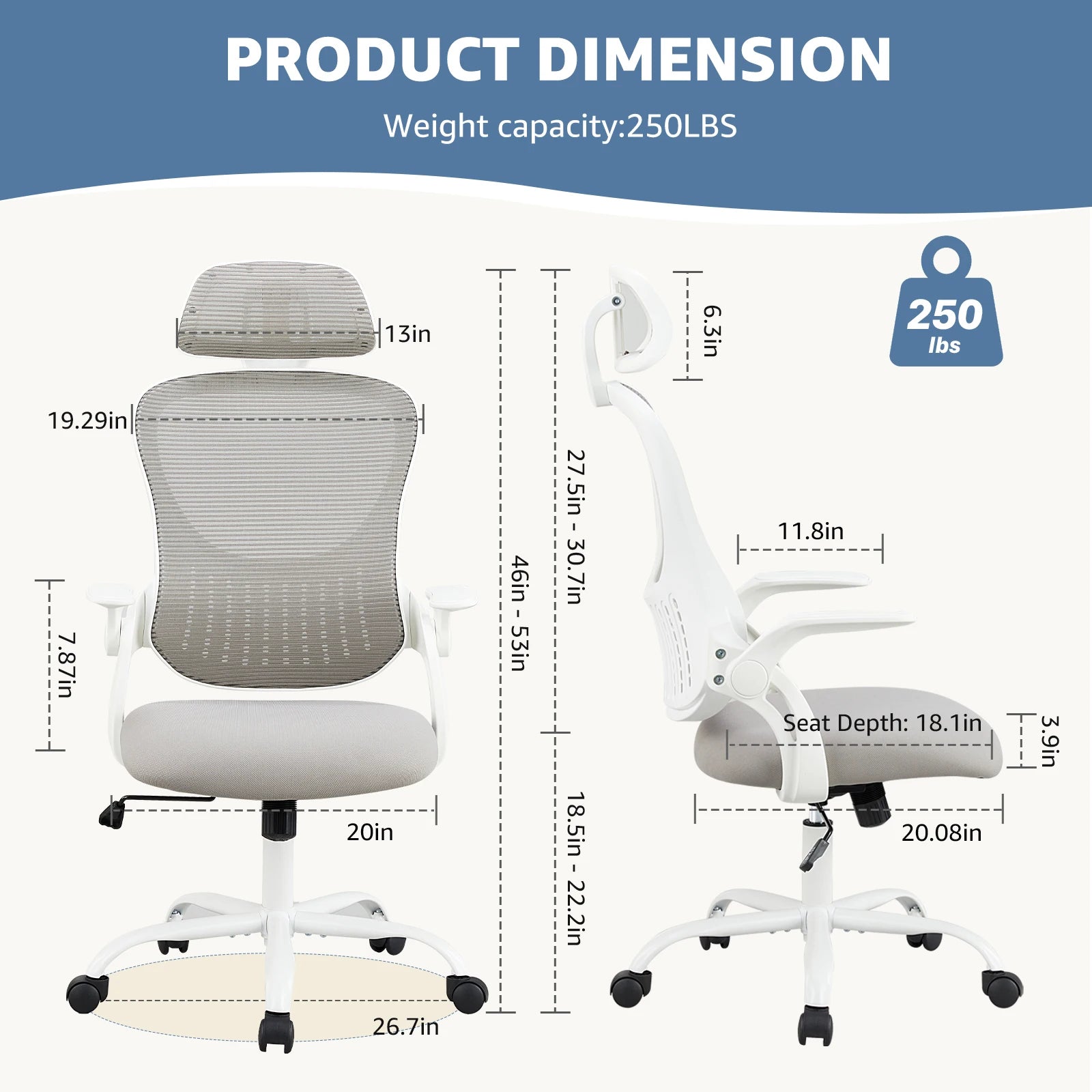 Moktan Sabai Mesh Ergonomic Office Chair Flip-Up Arms Adjustable Headrest Lumbar Support