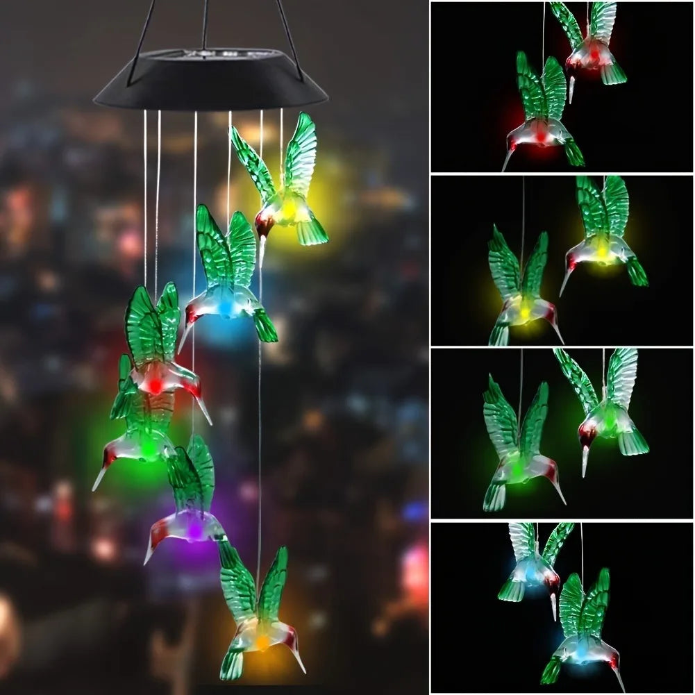 Moktan Sabai LED Solar Wind Chimes Color Changing Butterfly Dragonfly Hummingbird Outdoor Gift hummingbird 0-5W