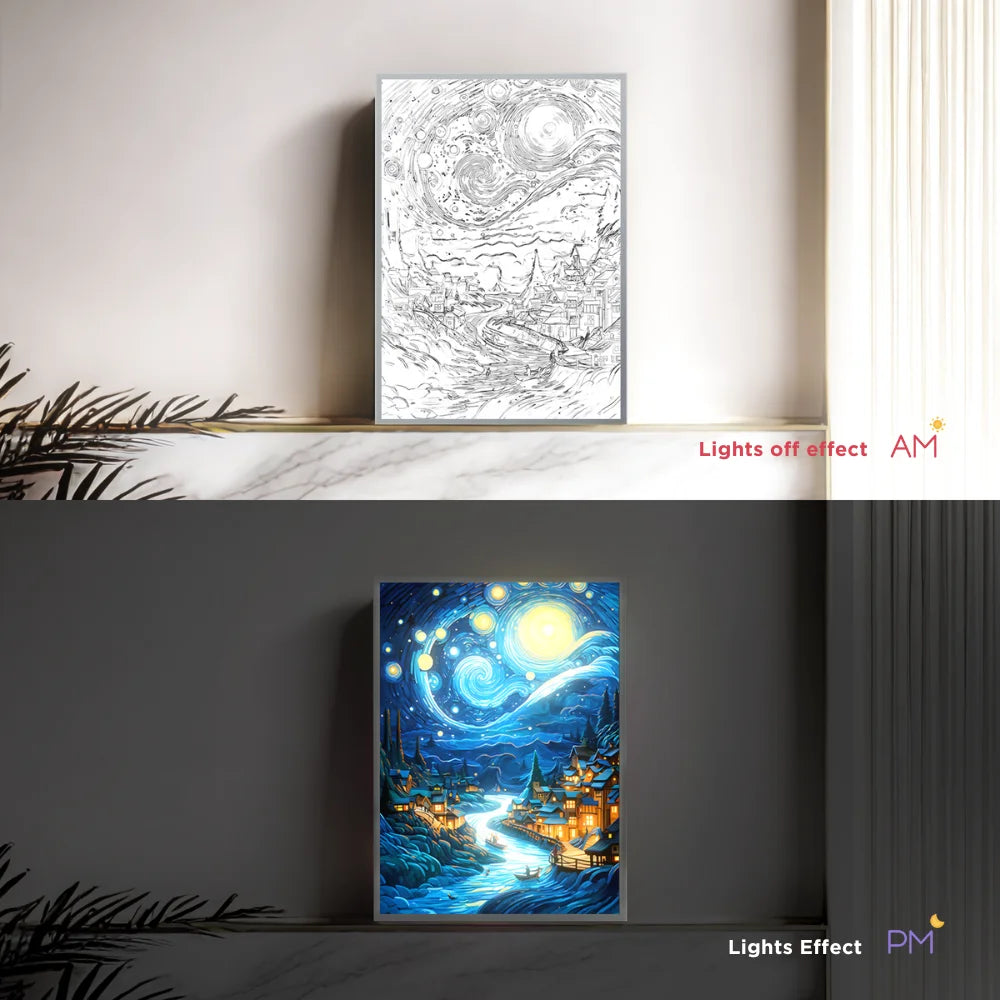 Moktan Sabai Starry Night LED Art Lamp 3D Night Light Van Gogh Style Aesthetic Room Decor
