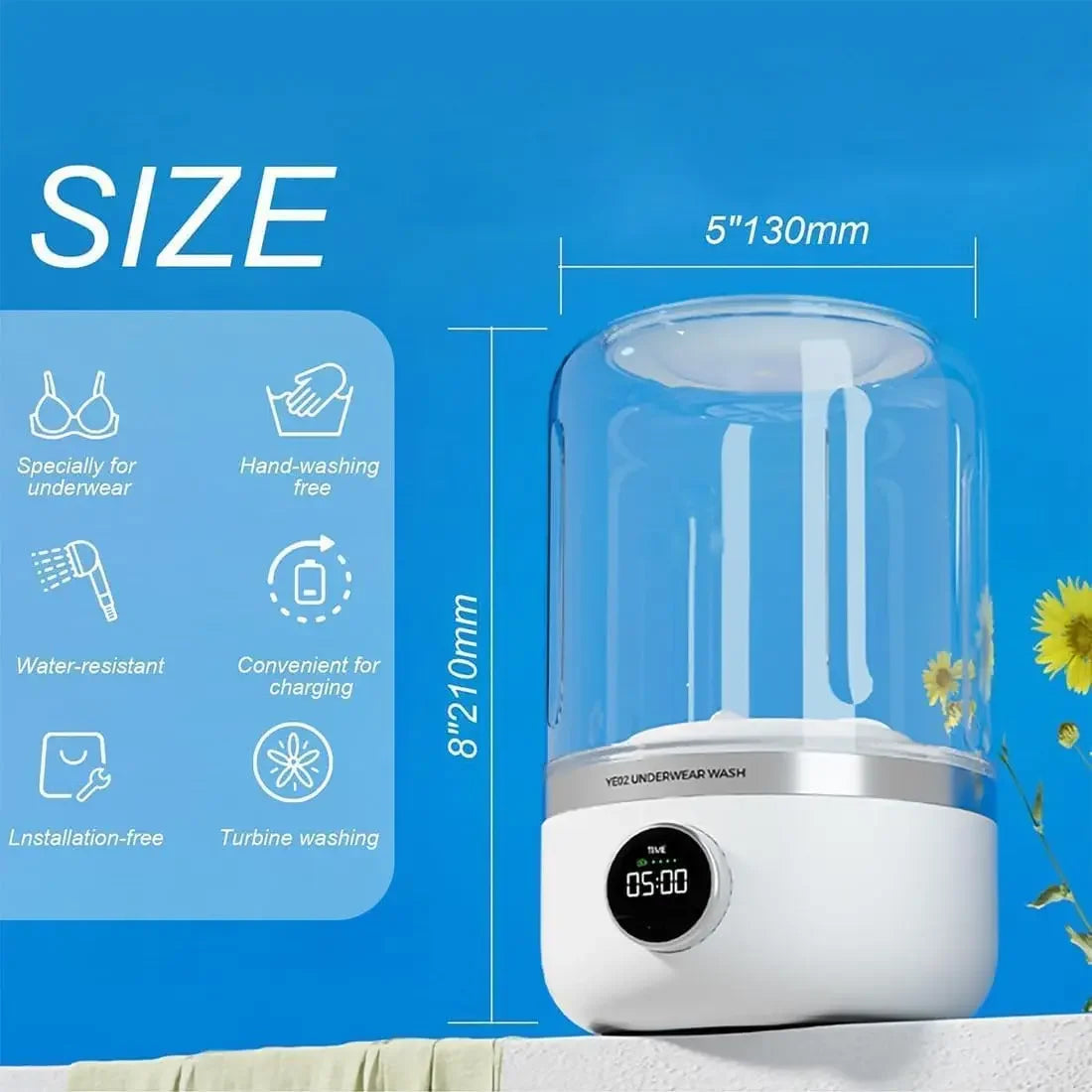 Moktan Sabai Wireless 1L Mini Portable Washing Machine for Socks Underwear Dehydration Laundry