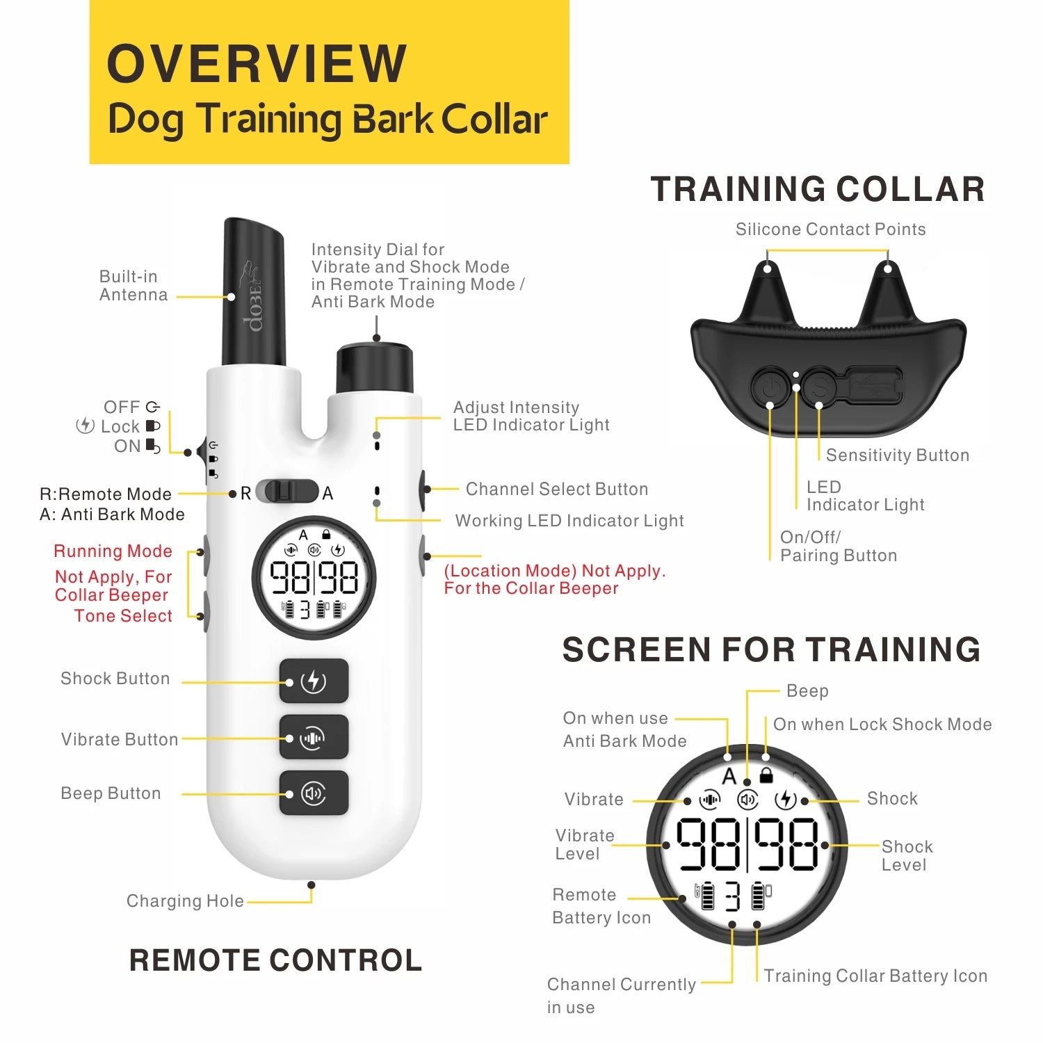 Moktan Sabai Dog Training Collar 800M Remote Waterproof Rechargeable No Bark Control Collar 2in1