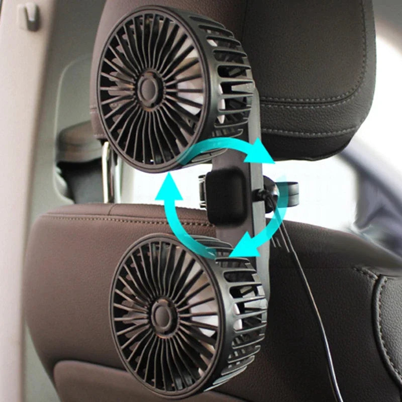 Moktan Sabai Portable Dual-Head USB Fan for Car with 360° Rotation & 3 Speed Settings for Ultimate Comfort