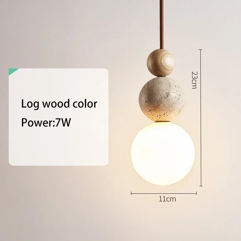 Moktan Sabai Wabi Sabi LED Pendant Light Stone Wood Modern Chandelier for Living Room