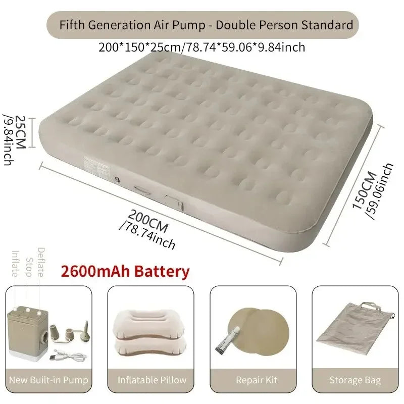 Moktan Sabai Air Mattress with Built-In Pump Self-Inflating Double Sleeping Pad for Camping Indoors